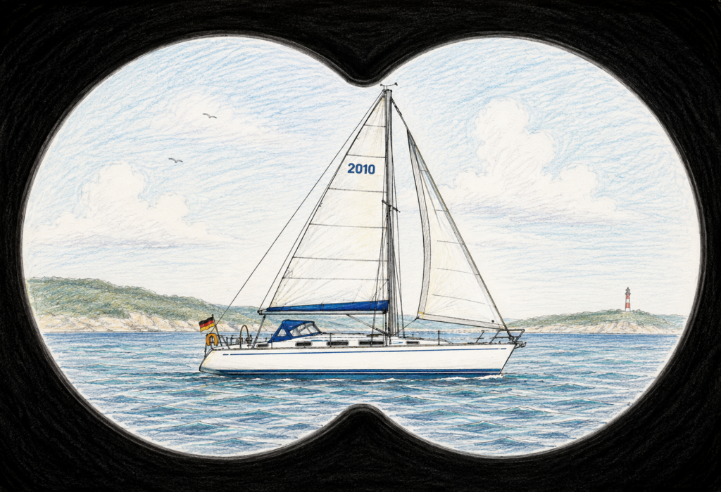 Segelboot durch Fernglas